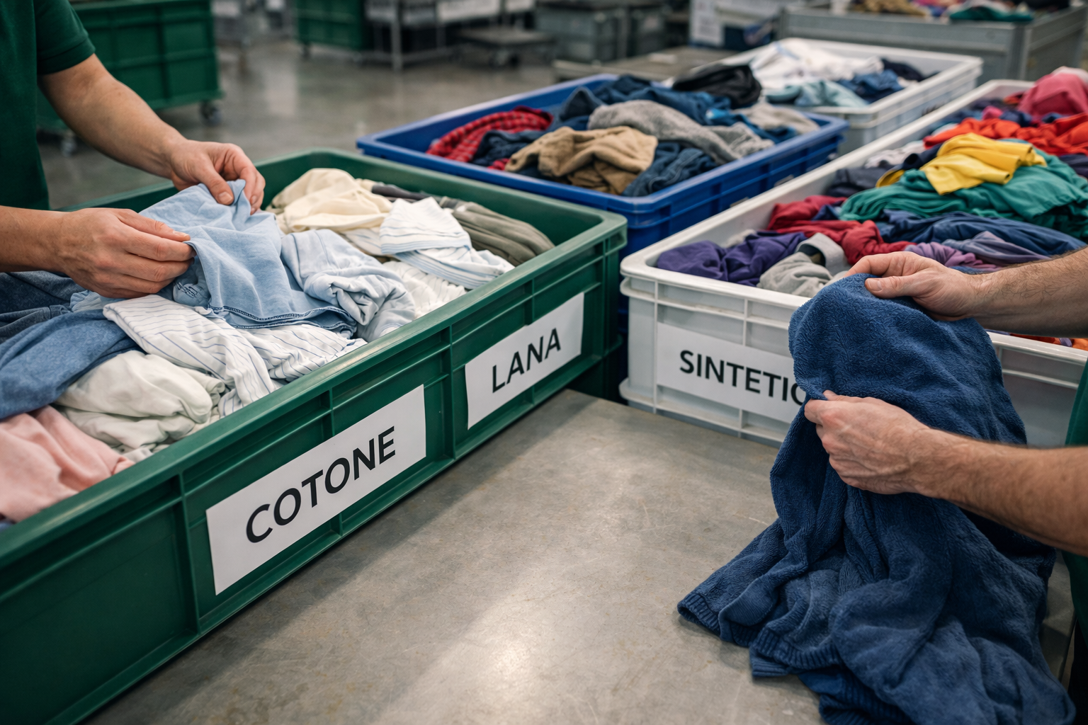 Selezione tessili per tipologia - Cotone, Lana, Sintetici